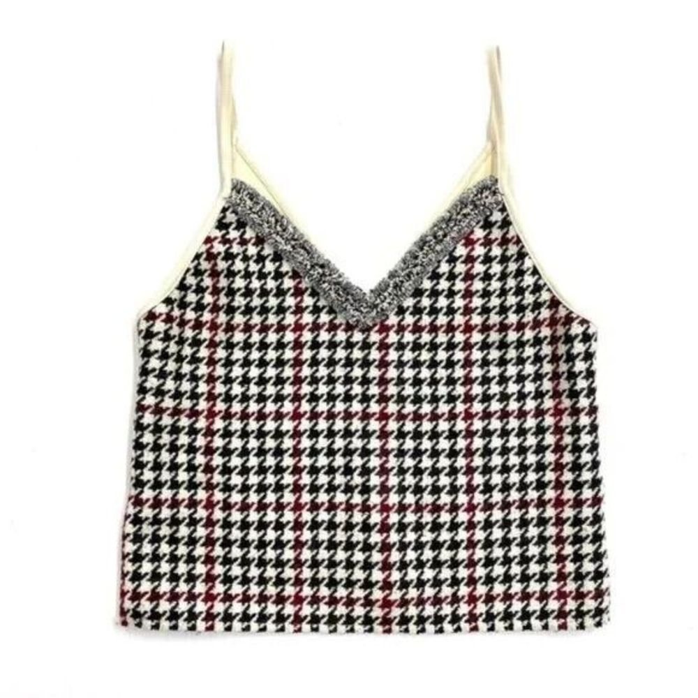 Zara Basic Houndstooth Crop‎ Cami | Size S